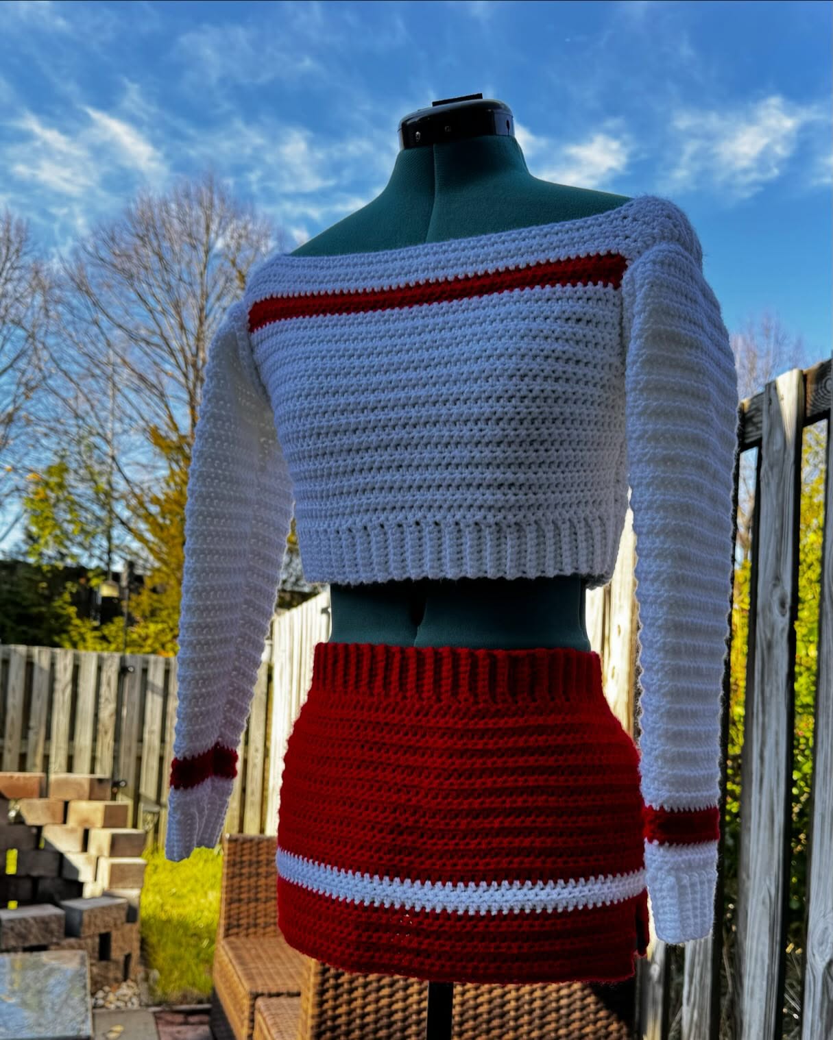 Crochet Fall in Love Cropped Sweater and Mini Skirt Set Adult Size Small
