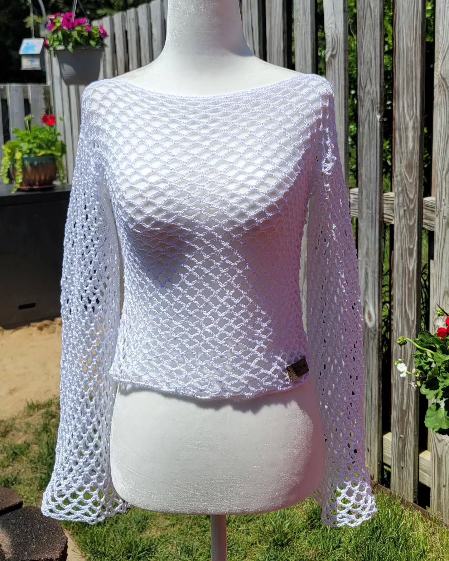 Crochet Thread Sugar Fishnet Long Sleeve Top Adult Size S/M