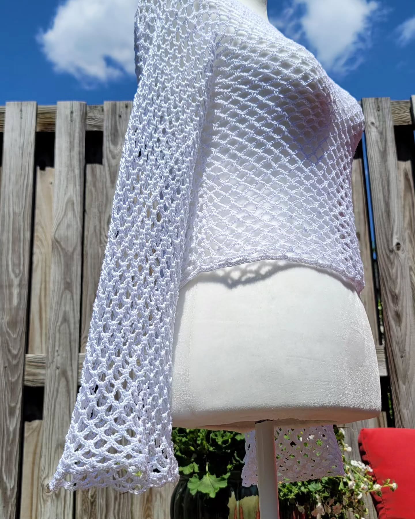 Crochet Thread Sugar Fishnet Long Sleeve Top Adult Size S/M