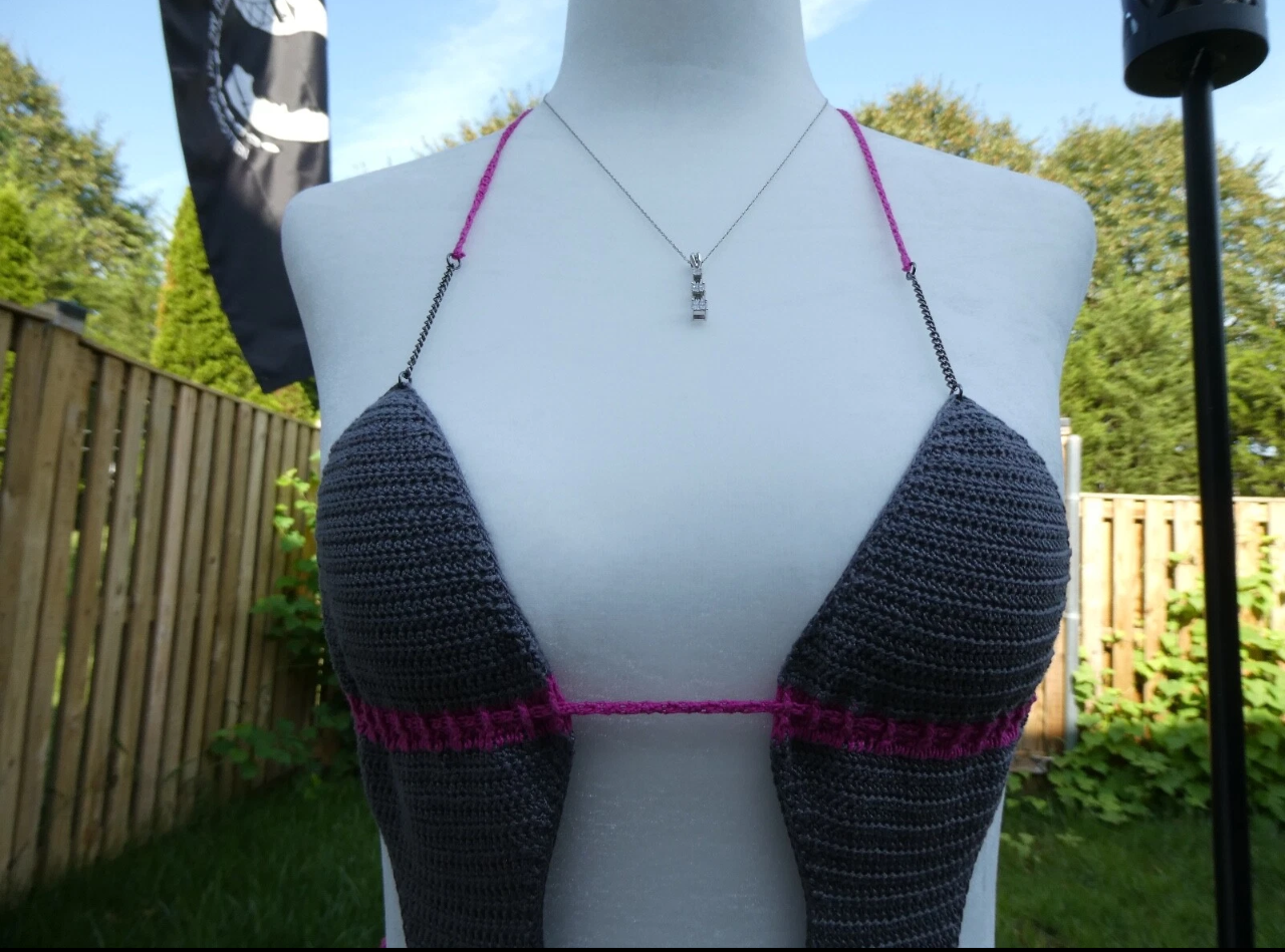 Crochet Thread Rose Stone One Piece Bikini Adult Size Small
