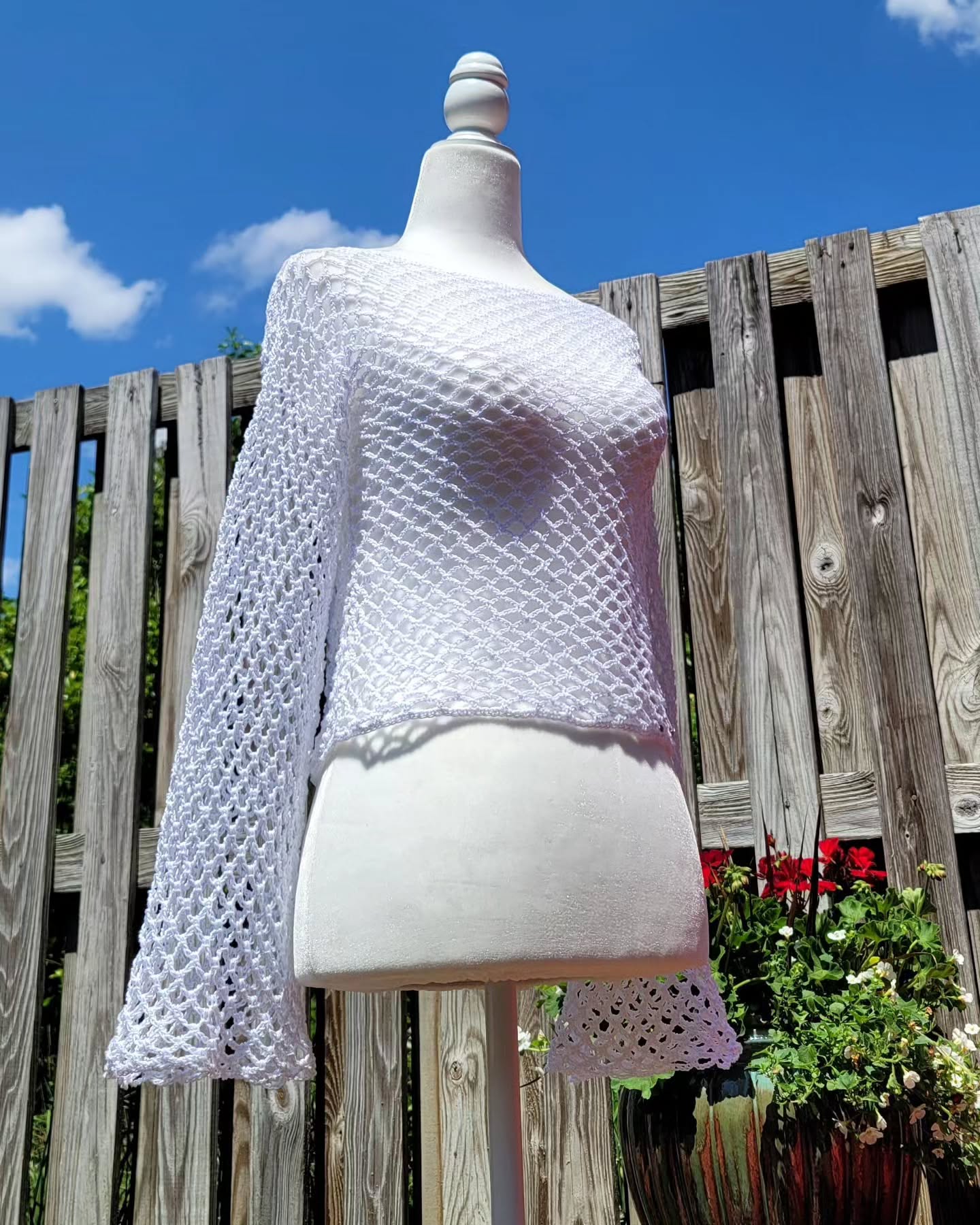 Crochet Thread Sugar Fishnet Long Sleeve Top Adult Size S/M