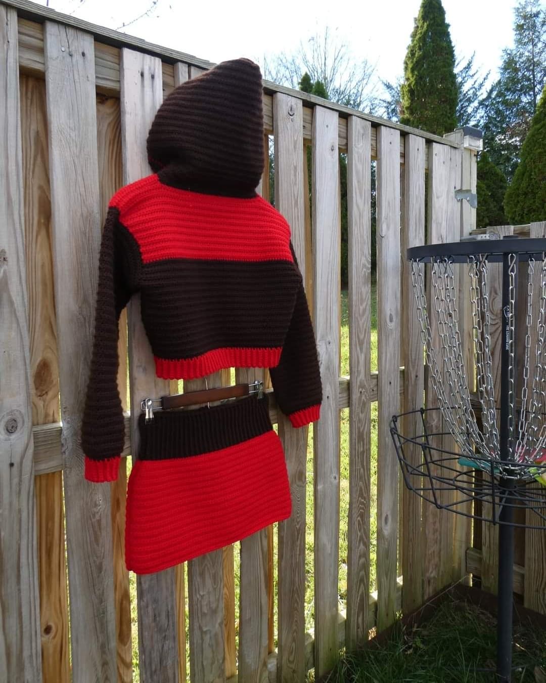 Chocolate Rose Cropped Crochet Hoodie Sweater & Skirt Set Adult Size S/M