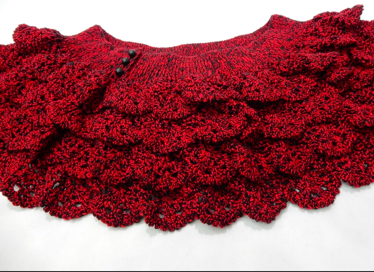 crochet thread black red ruffle mini skirt adult size small