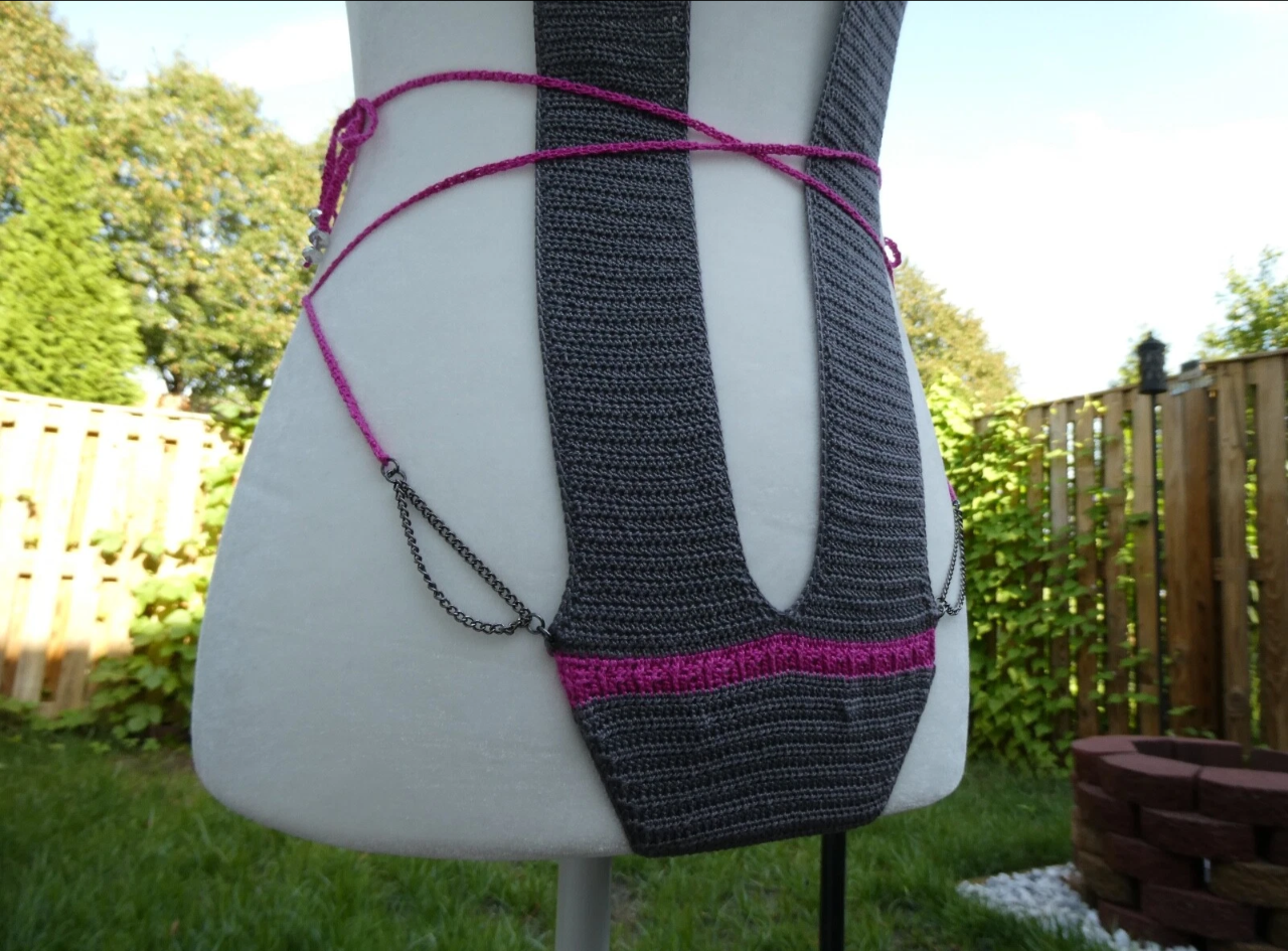Crochet Thread Rose Stone One Piece Bikini Adult Size Small