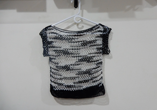 crochet thread zebra black mesh top adult size small