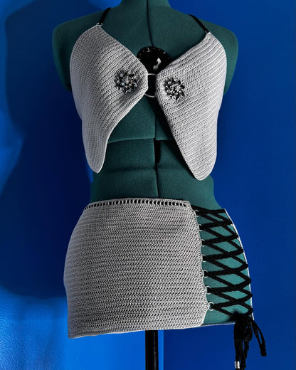 Crochet Thread Take Me Cropped Top & Mini Skirt Set Adult One Size