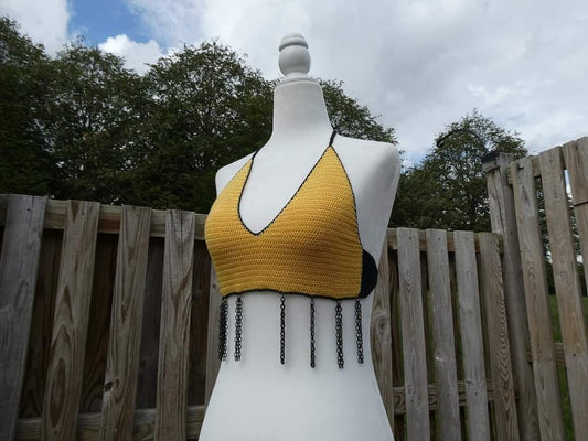 Crochet Thread Bumble Bee Cropped Top Adult Size Medium