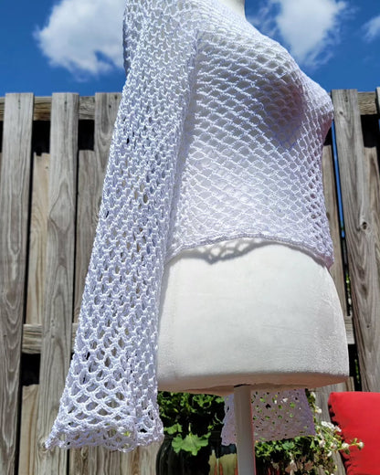 Crochet Thread Sugar Fishnet Long Sleeve Top Adult Size S/M