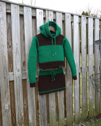 Evergreen Tree Hoodie Crochet Sweater & Skirt Set Adult Size Small