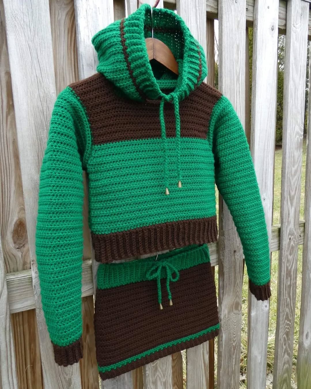 Evergreen Tree Hoodie Crochet Sweater & Skirt Set Adult Size Small