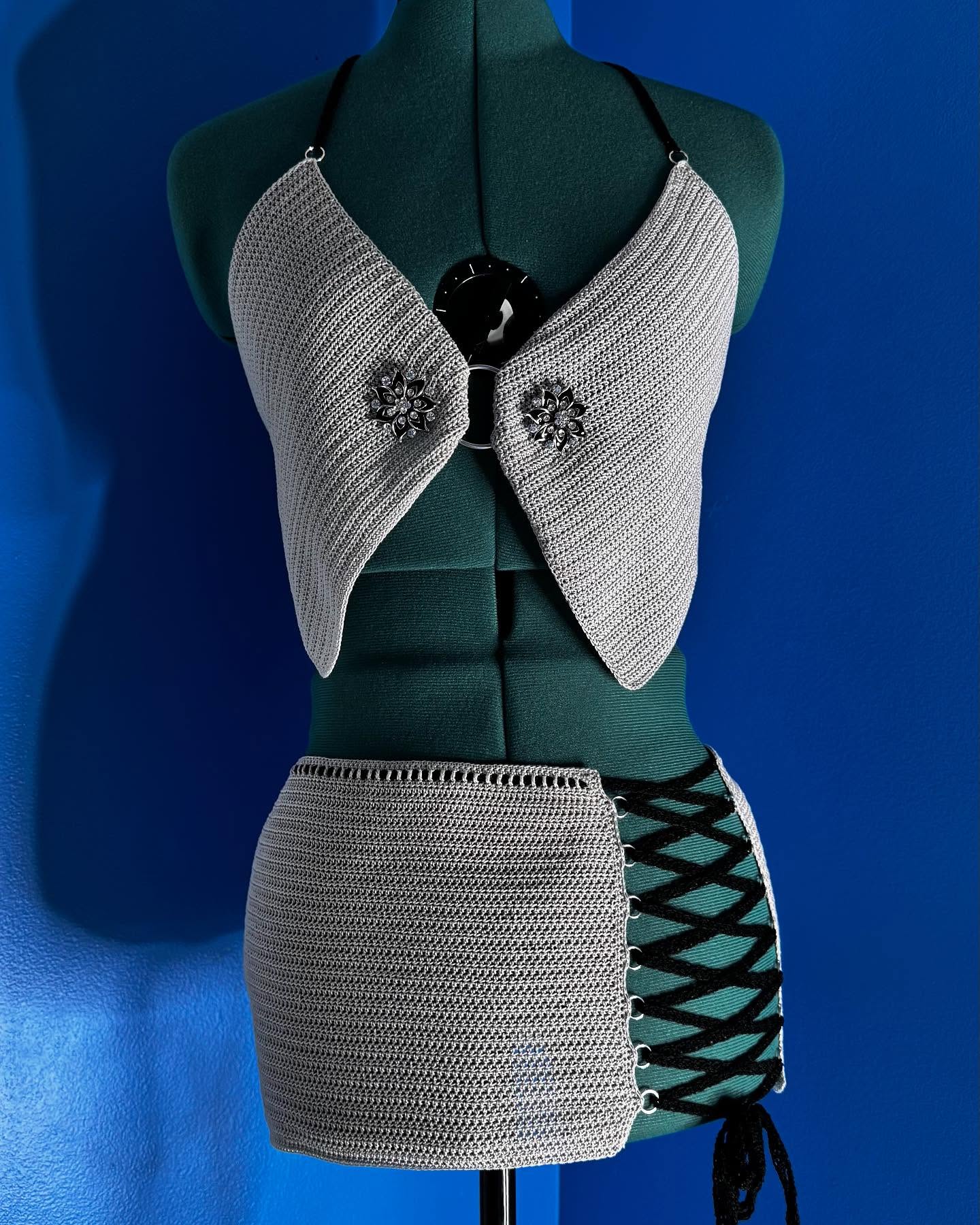 Crochet Thread Take Me Cropped Top & Mini Skirt Set Adult One Size