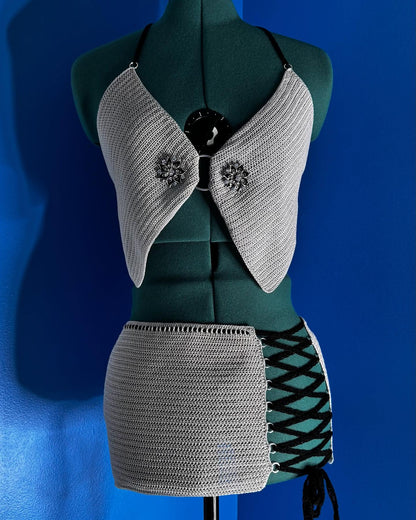 Crochet Thread Take Me Cropped Top & Mini Skirt Set Adult One Size