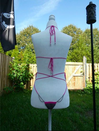 Crochet Thread Rose Stone One Piece Bikini Adult Size Small