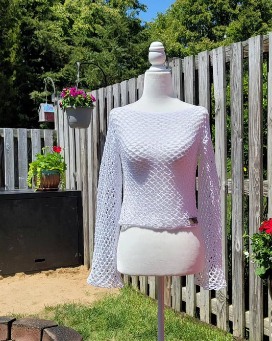 Crochet Thread Sugar Fishnet Long Sleeve Top Adult Size S/M