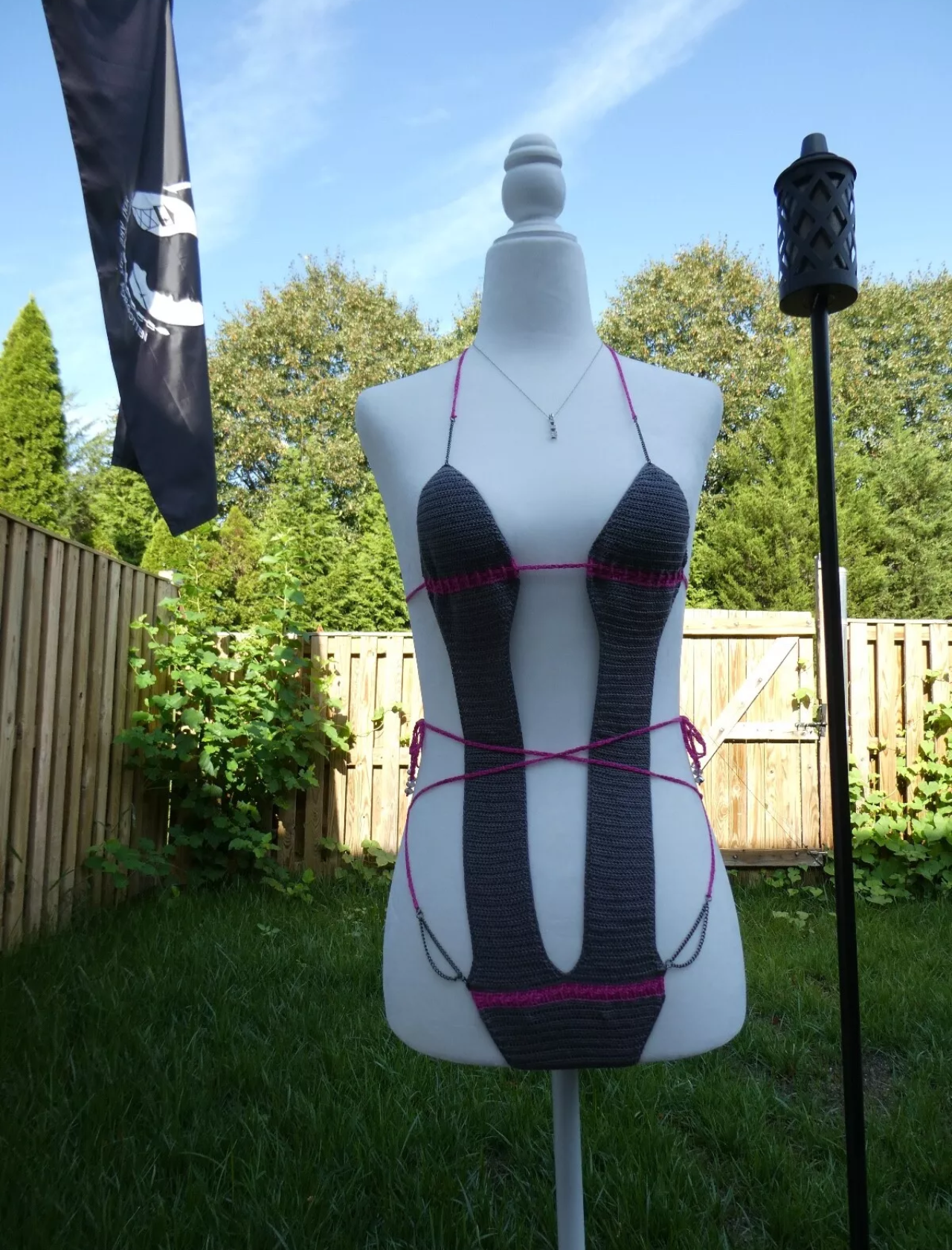 Crochet Thread Rose Stone One Piece Bikini Adult Size Small
