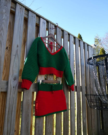 Elf Cropped Crochet Sweater & Skirt Set Adult Size S/M