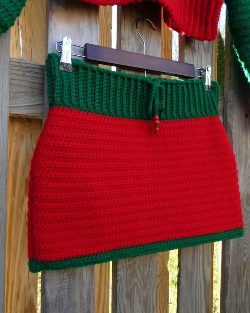 Elf Cropped Crochet Sweater & Skirt Set Adult Size S/M